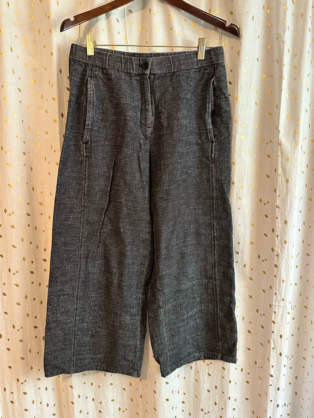 Eileen Fisher Charcoal Wide-Leg Organic Cotton and Hemp Ankle Pants